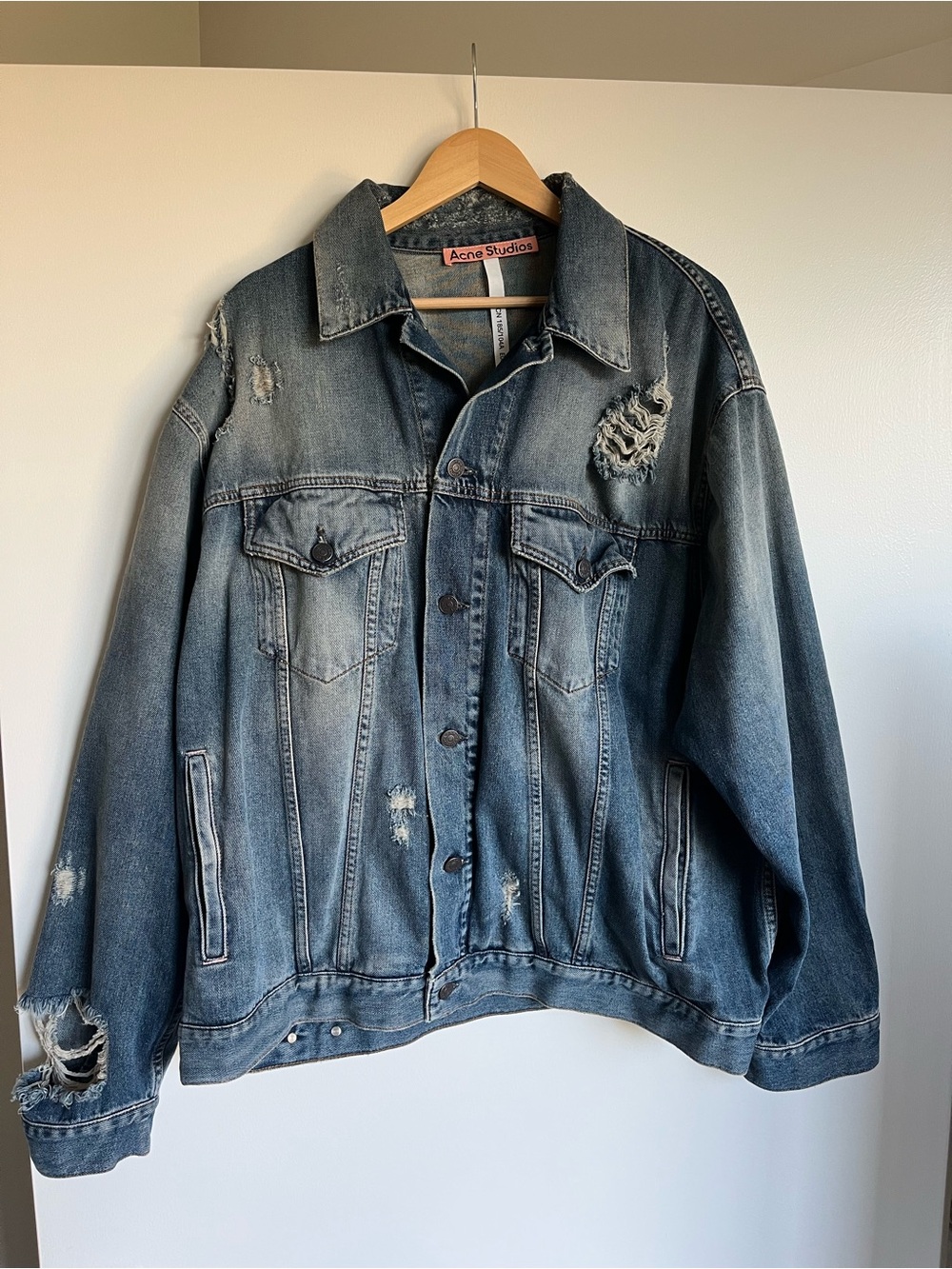Acne Washed Blue Distressed Denim Jacket